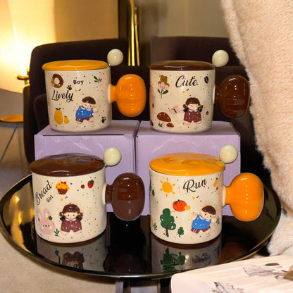 Synced Souls Ceramic Cups (With Spoon and Lid)