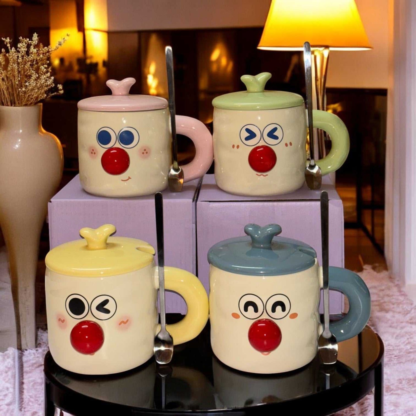 Whimsy Moods Ceramic Cup (With Spoon and Lid)