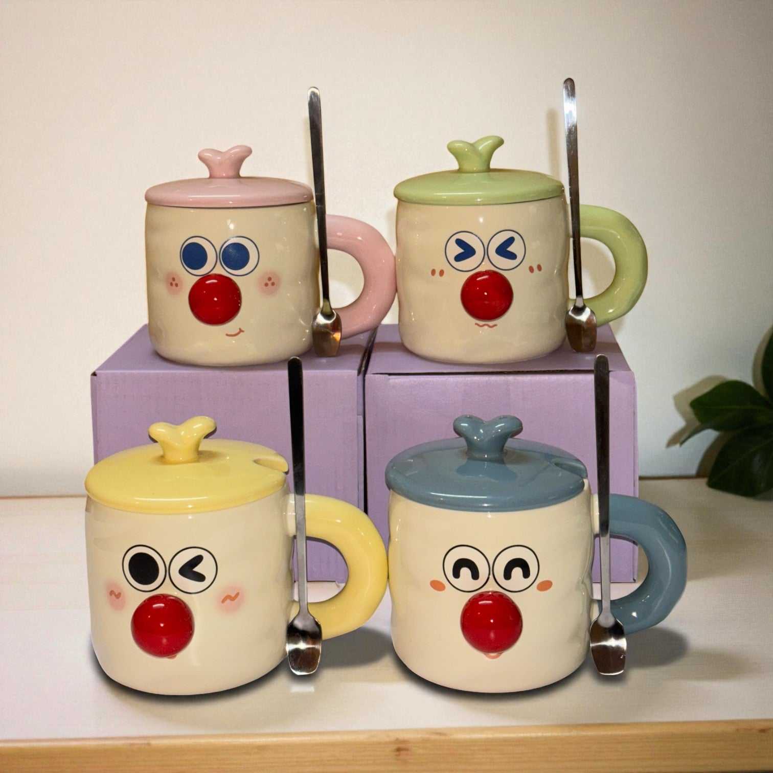 Whimsy Moods Ceramic Cup (With Spoon and Lid)