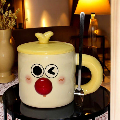 Whimsy Moods Ceramic Cup (With Spoon and Lid)