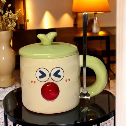 Whimsy Moods Ceramic Cup (With Spoon and Lid)