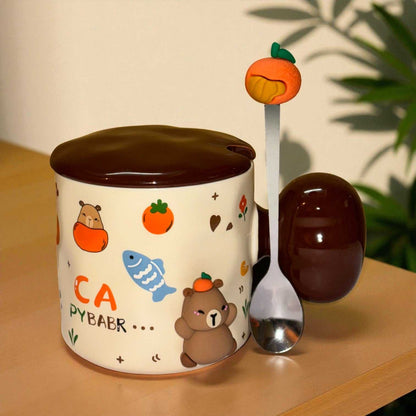 Tangy Teddy Ceramic Cup (With Spoon and Lid)
