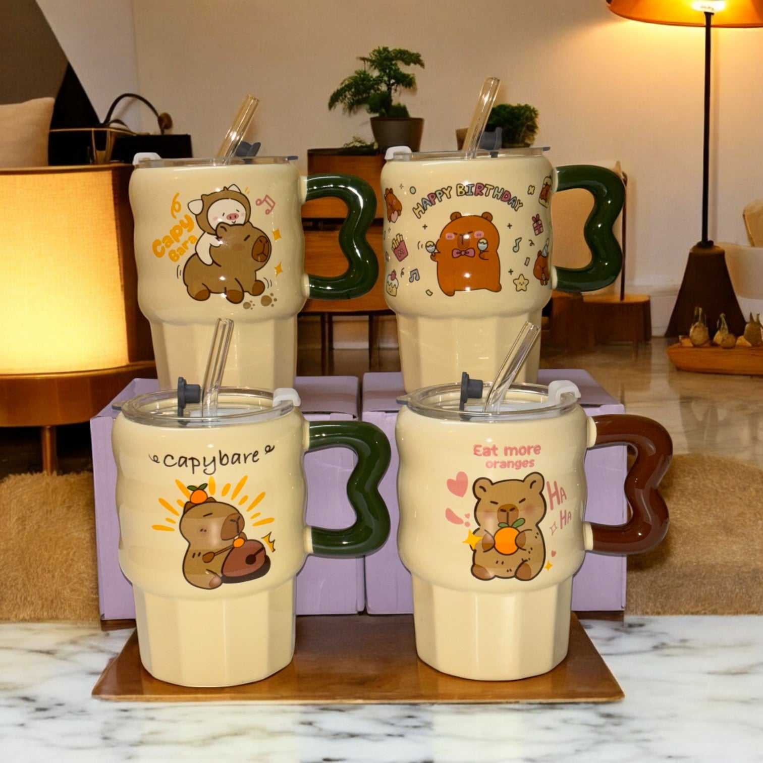 Multipurpose Capybara Ceramic Tumbler (With Straw and Lid)