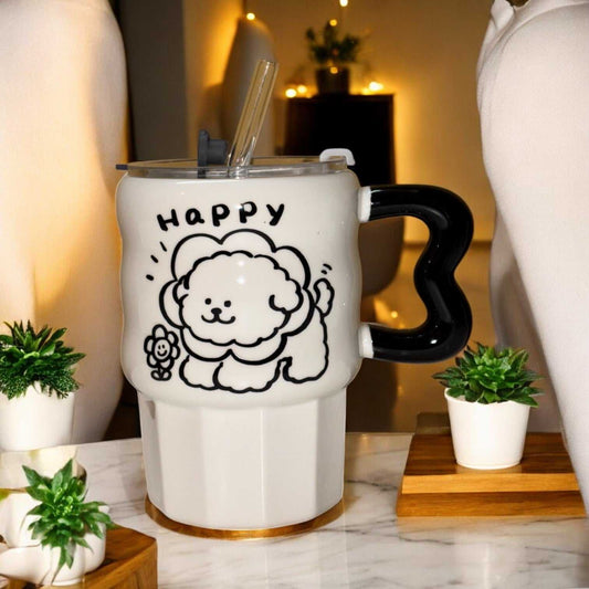Multipurpose Puppy Ceramic Tumbler (With Straw and Lid)