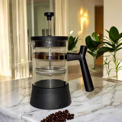 Matte Black Glass French Press with Modern Angular Grip (600 ml)