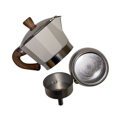 Moka Pot with Elegant Wooden Handle (150ml / 3 Cup) - White