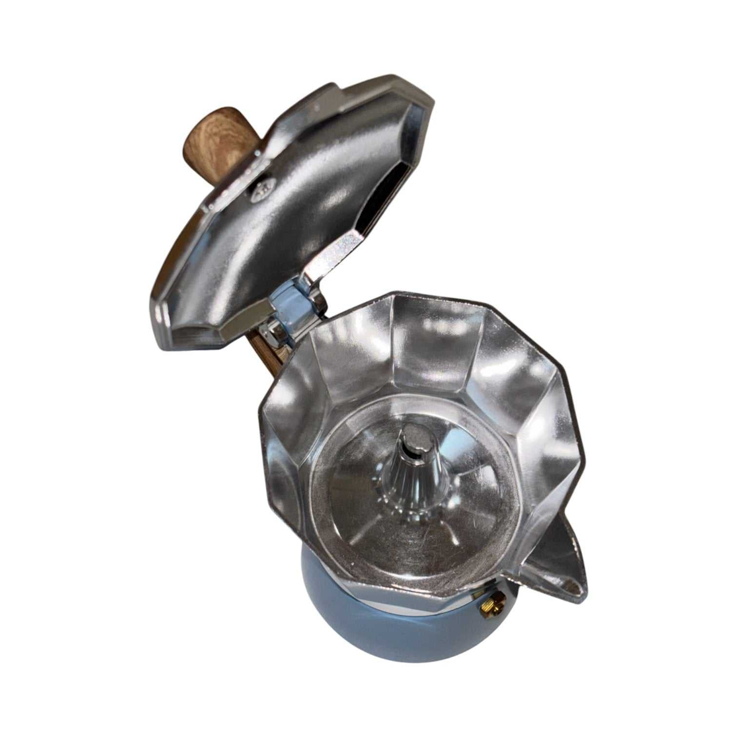 Moka Pot with Elegant Wooden Handle (150ml / 3 Cup) - Blue