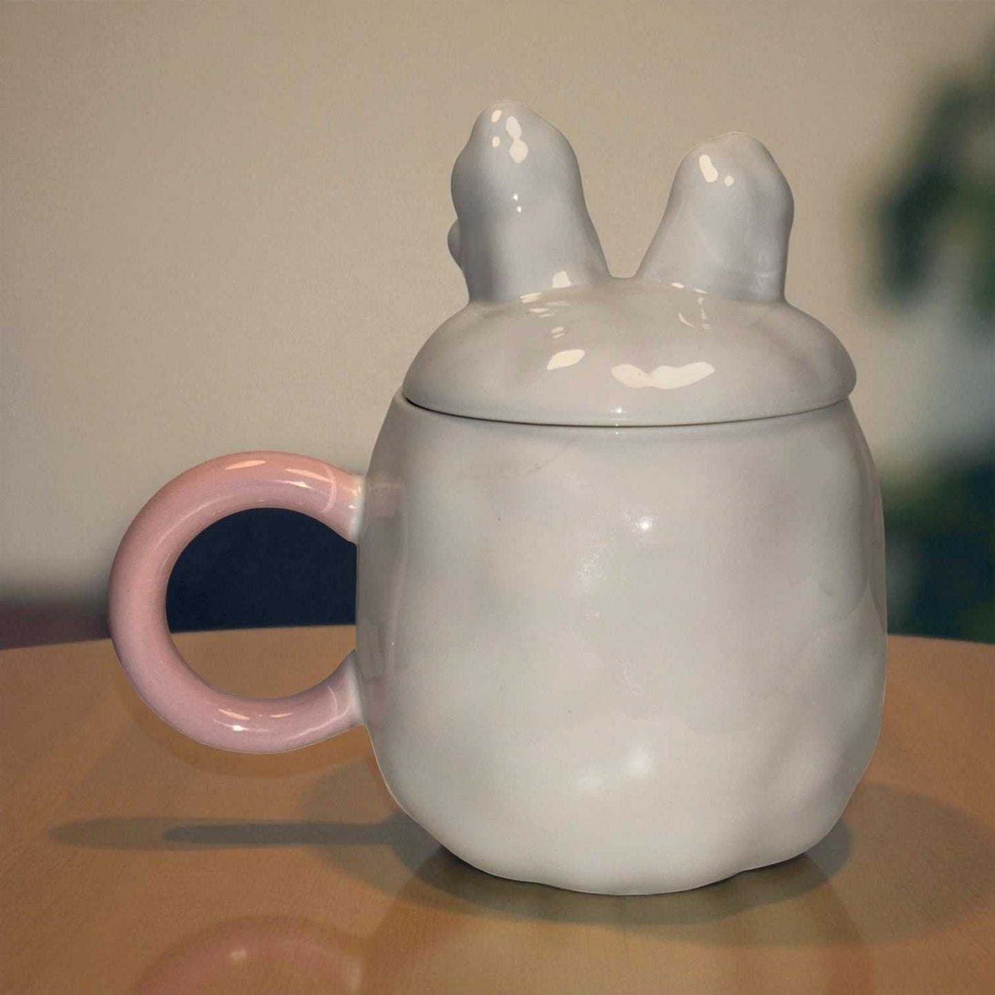 Blush Bunny Ceramic Mug (With Lid) - White