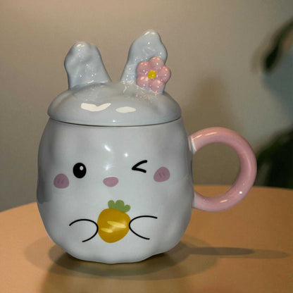 Blush Bunny Ceramic Mug (With Lid) - Blue