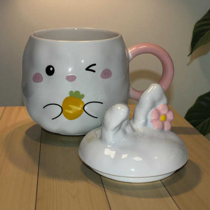 Blush Bunny Ceramic Mug (With Lid) - Blue