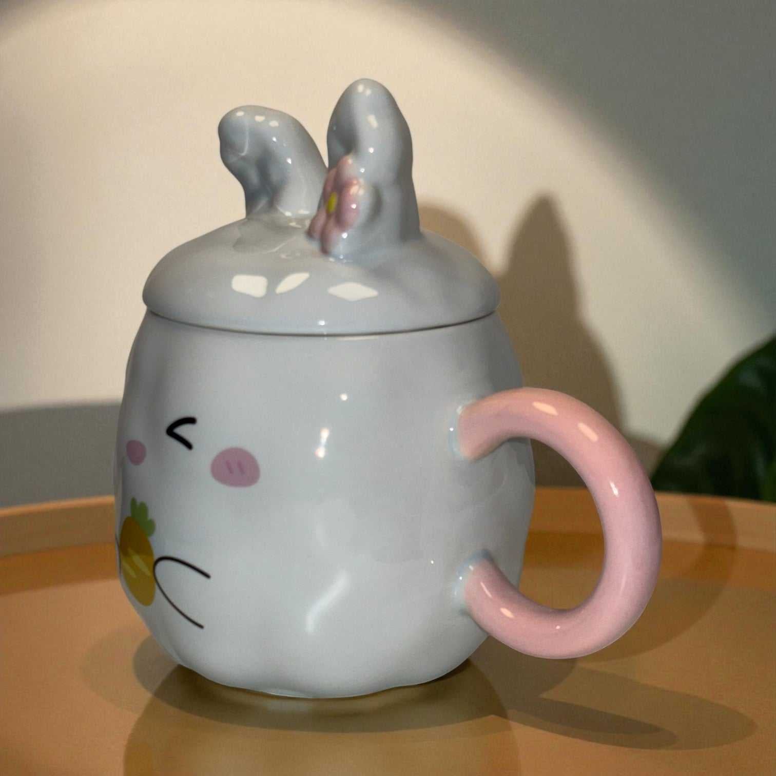 Blush Bunny Ceramic Mug (With Lid) - Blue
