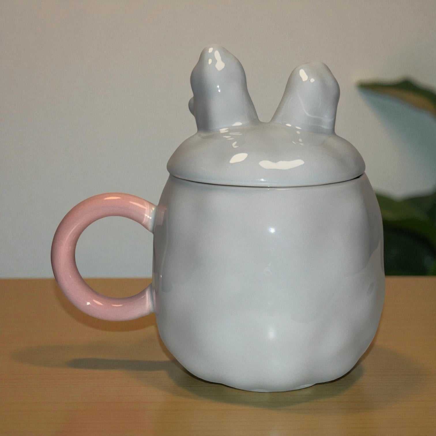 Blush Bunny Ceramic Mug (With Lid) - Blue