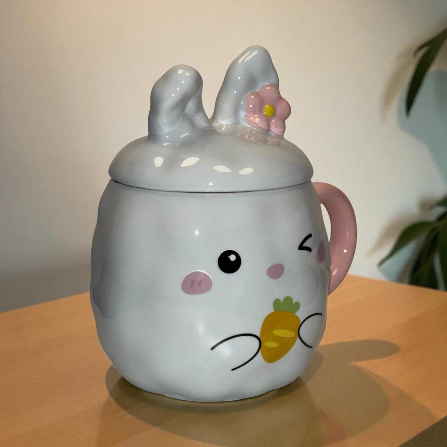 Blush Bunny Ceramic Mug (With Lid) - Blue