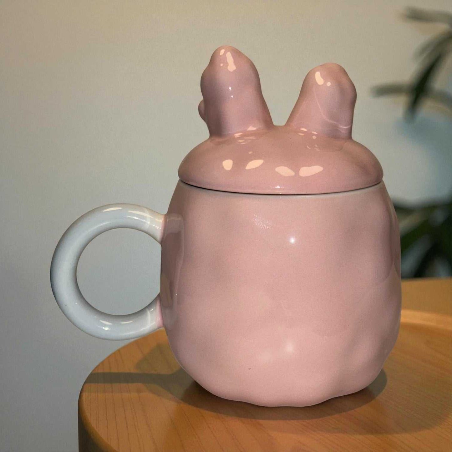 Blush Bunny Ceramic Mug (With Lid) - Pink