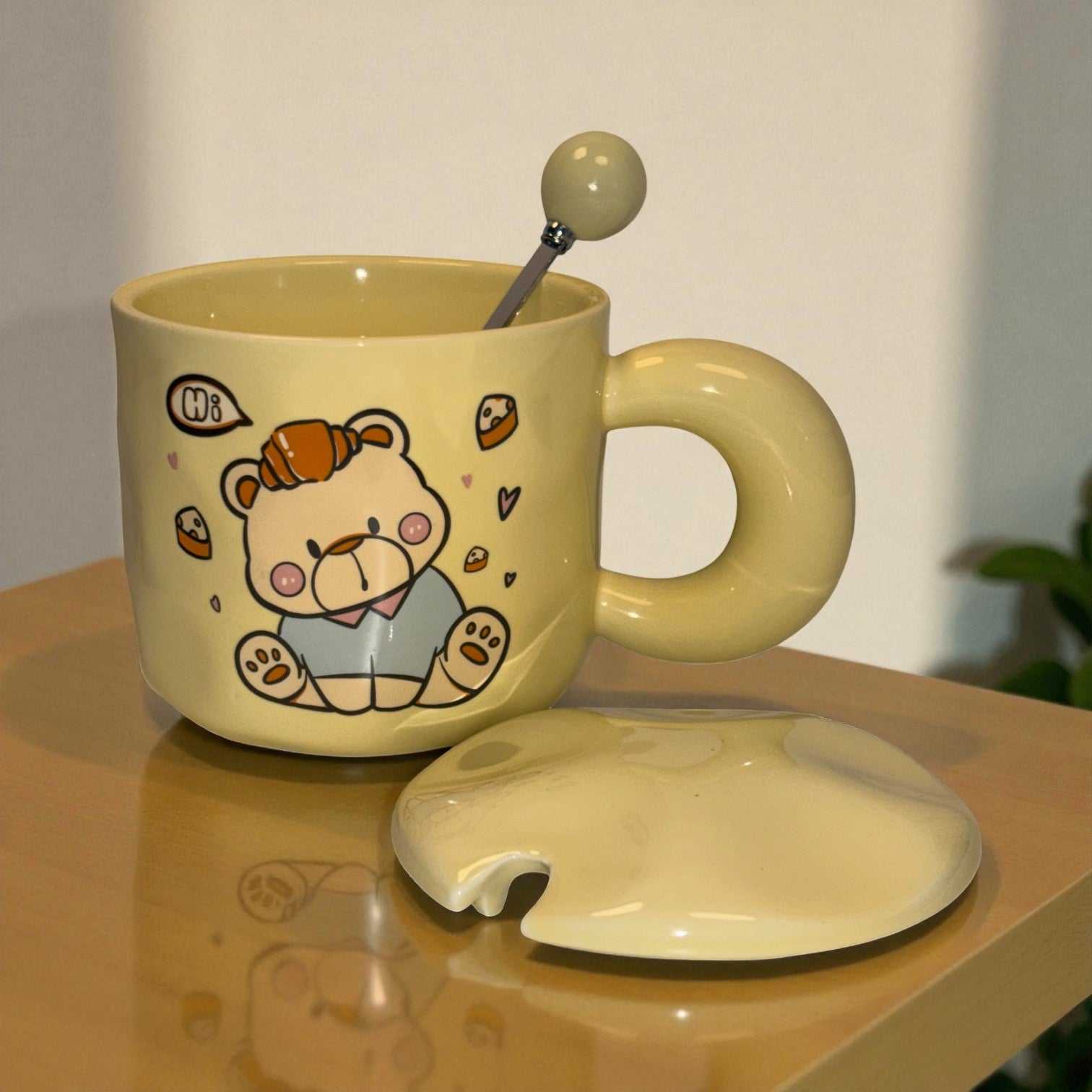 Tiny Greets Ceramic Mug (With Spoon and Lid) - Teddy