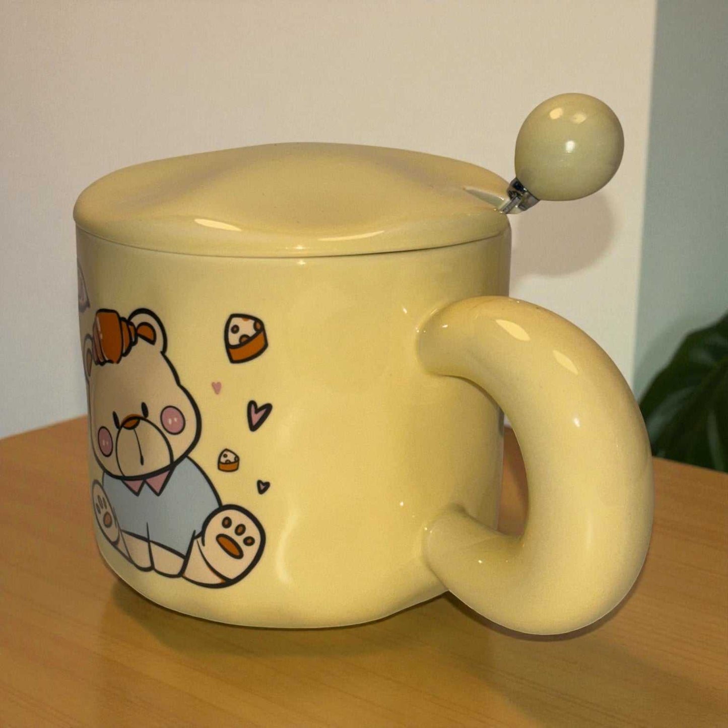 Tiny Greets Ceramic Mug (With Spoon and Lid) - Teddy