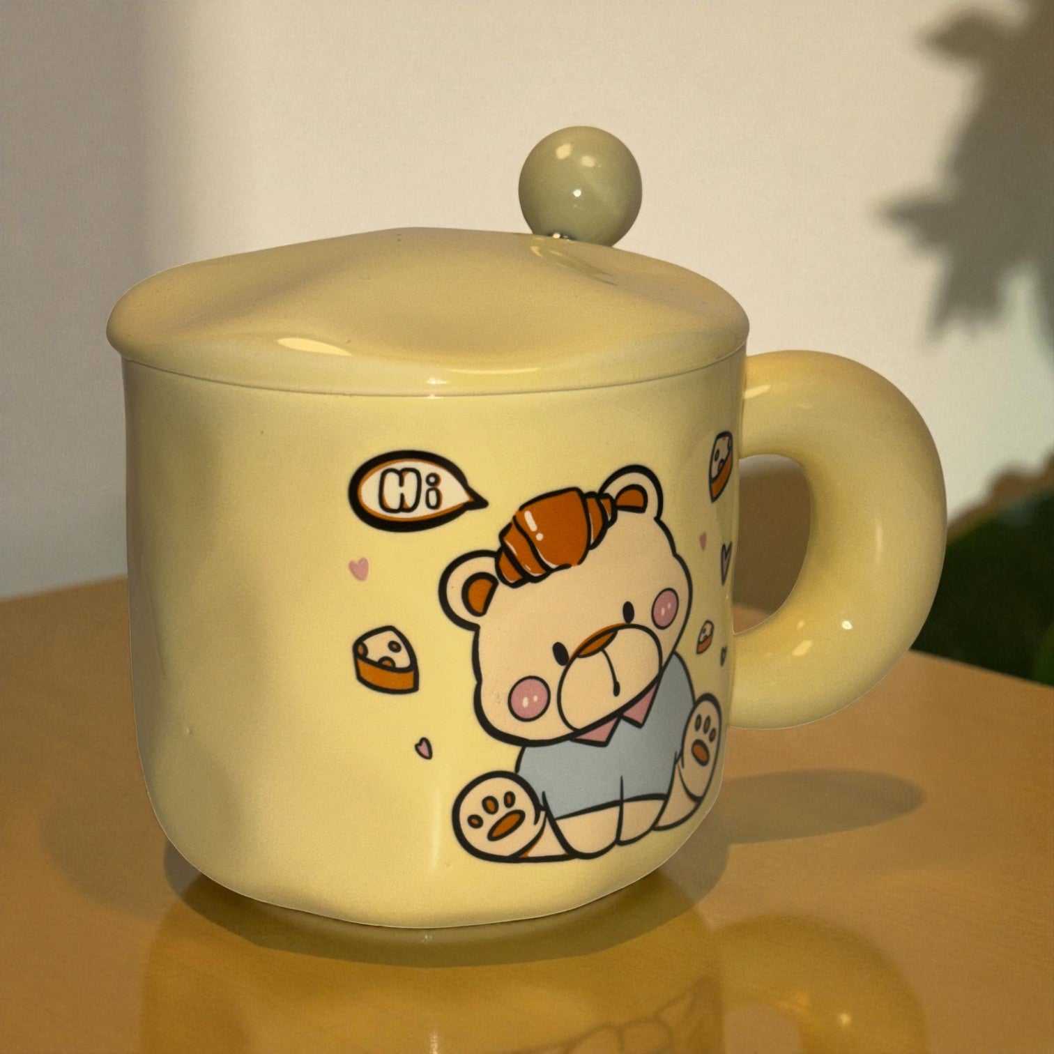 Tiny Greets Ceramic Mug (With Spoon and Lid) - Teddy