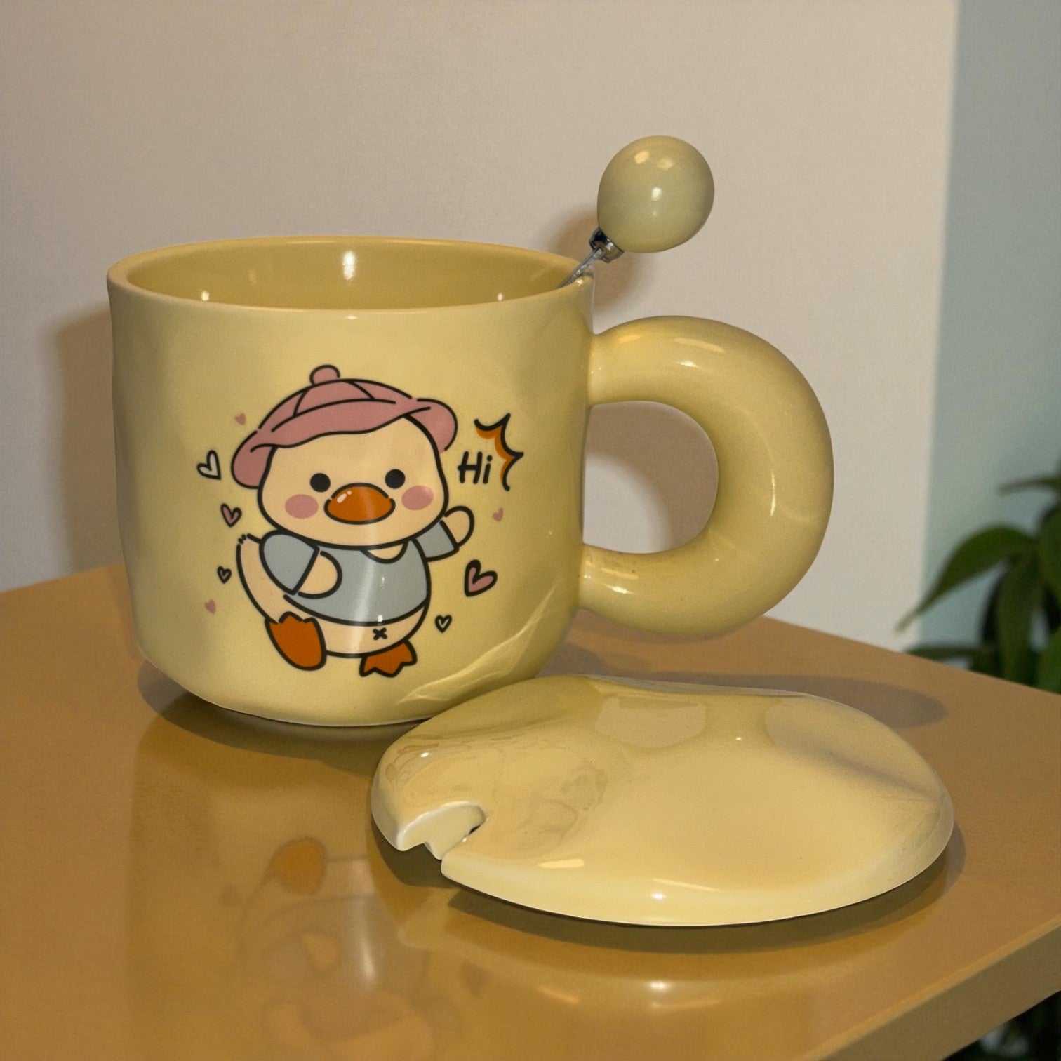 Tiny Greets Ceramic Mug (With Spoon and Lid) - Duck