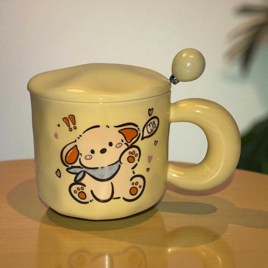 Tiny Greets Ceramic Mug (With Spoon and Lid) - Puppy