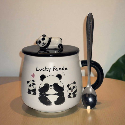 Fortune Panda Ceramic Mug (With Spoon and Lid)