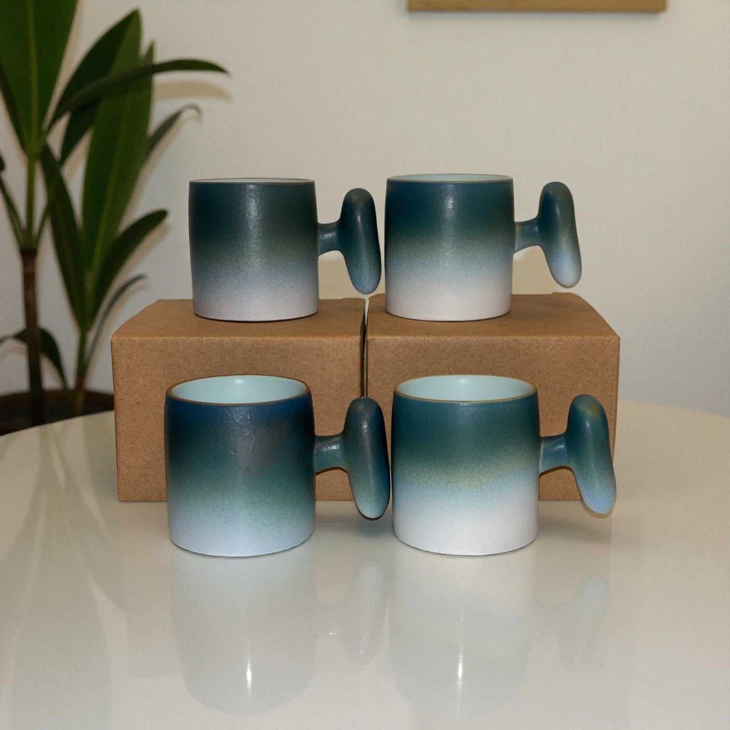 Wabi Fade Demitasse Cup (80 ml Espresso Cup) - Set - Green and White