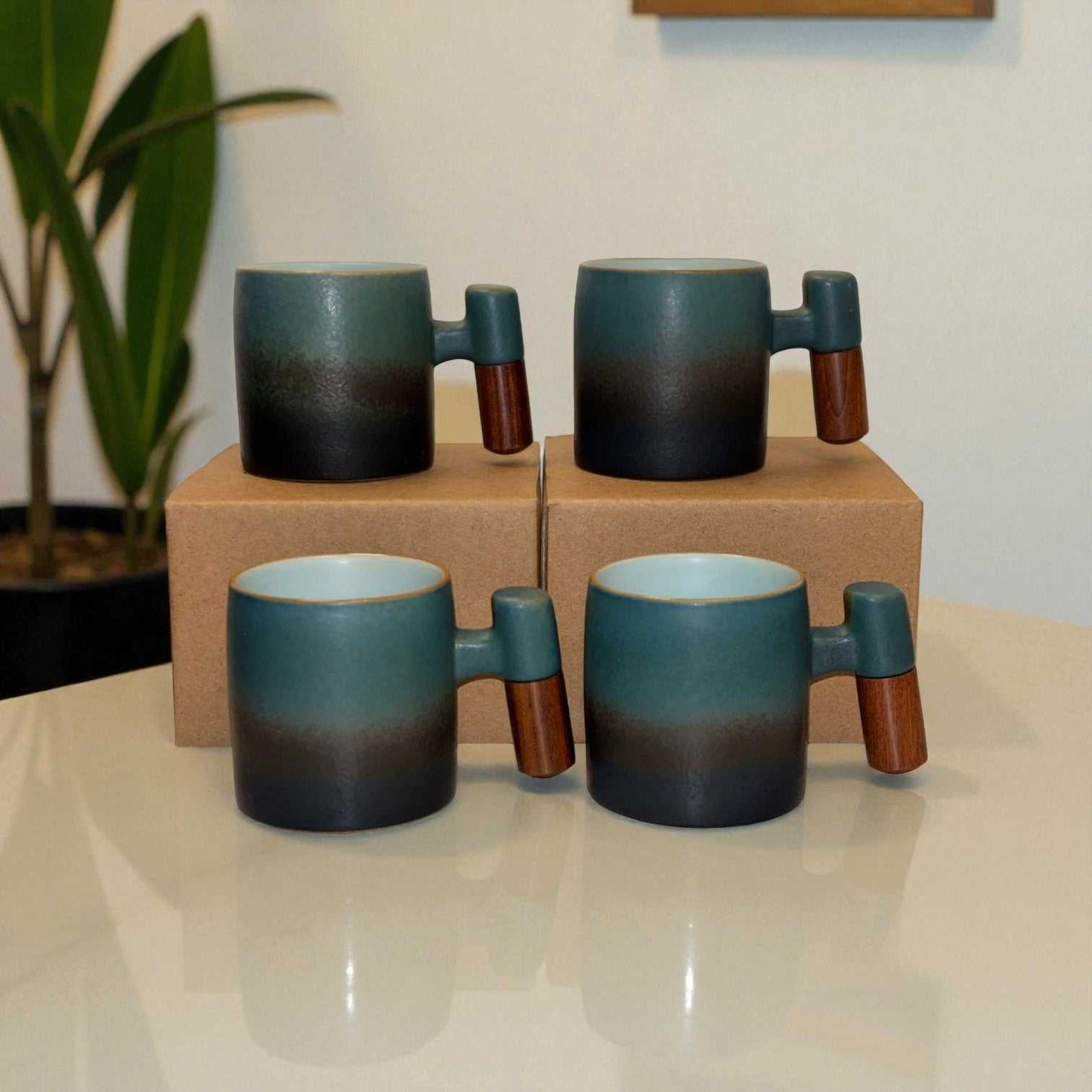 Wabi Fade Demitasse Cup (80 ml Espresso Cup) - Green and Black - Wooden handle