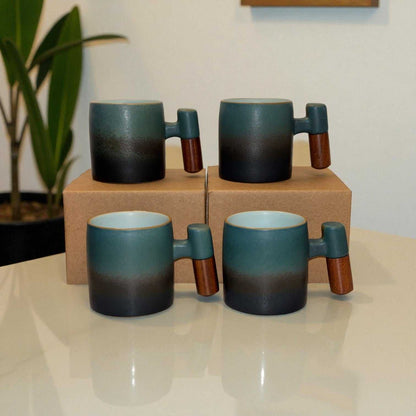 Wabi Fade Demitasse Cup (80 ml Espresso Cup) - Green and Black - Wooden handle