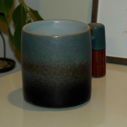 Wabi Fade Demitasse Cup (80 ml Espresso Cup) - Green and Black - Wooden handle