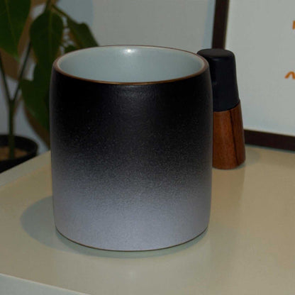 Wabi Fade Demitasse Cup (80 ml Espresso Cup) - Black and White - Wooden Handle