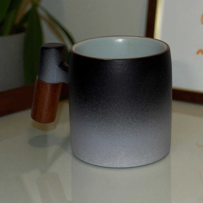 Wabi Fade Demitasse Cup (80 ml Espresso Cup) - Black and White - Wooden Handle
