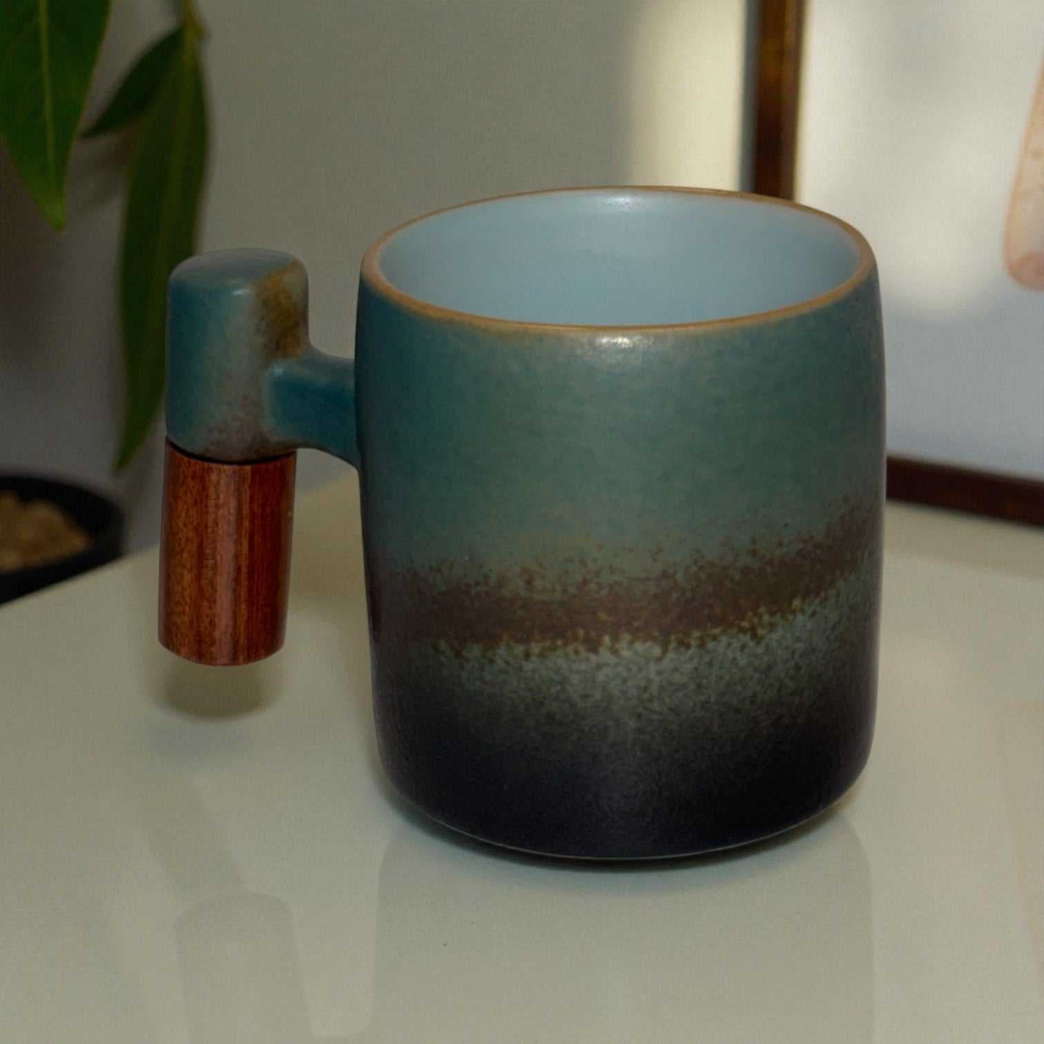 Wabi Fade Demitasse Cup (80 ml Espresso Cup) - Green and Black - Wooden handle