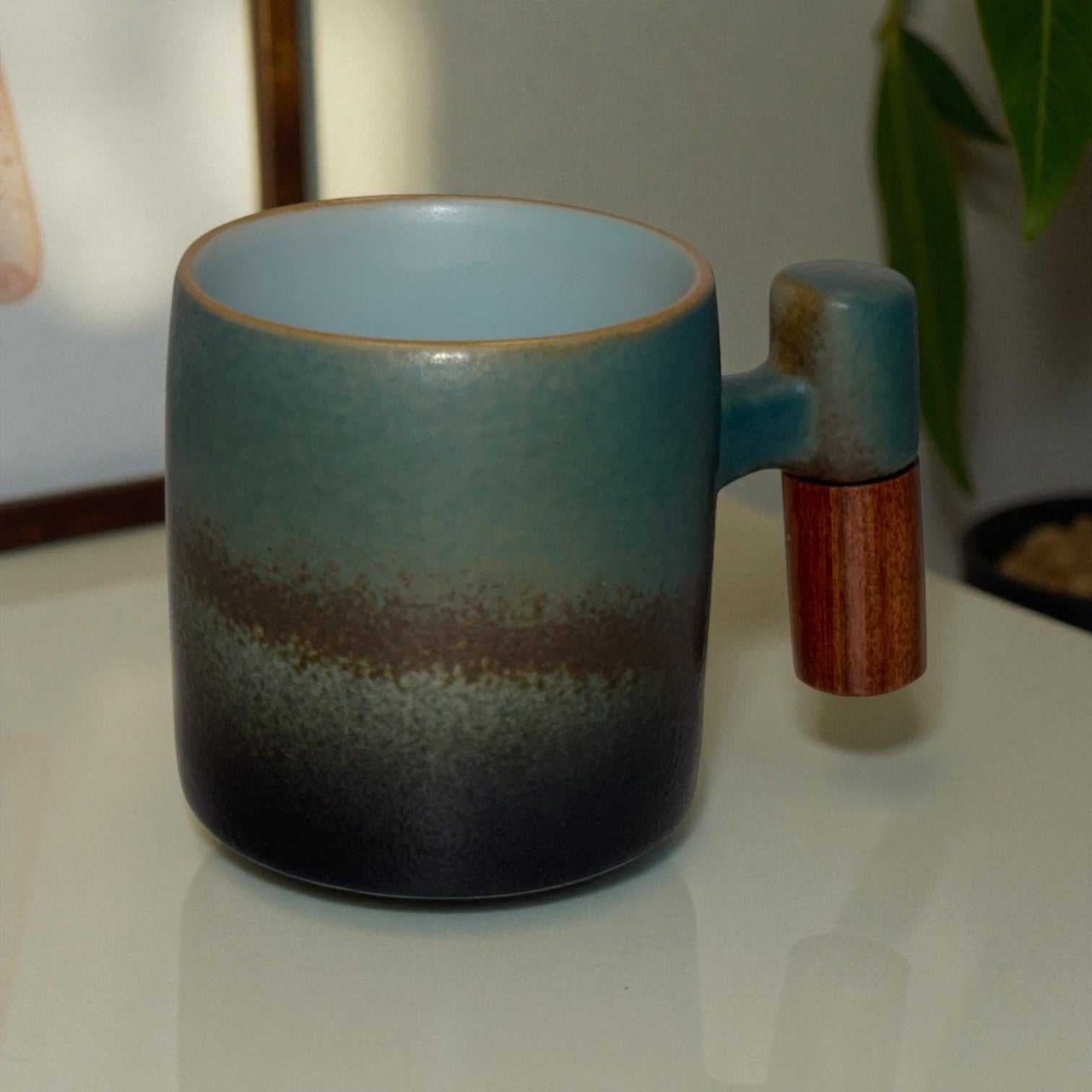 Wabi Fade Demitasse Cup (80 ml Espresso Cup) - Green and Black - Wooden handle