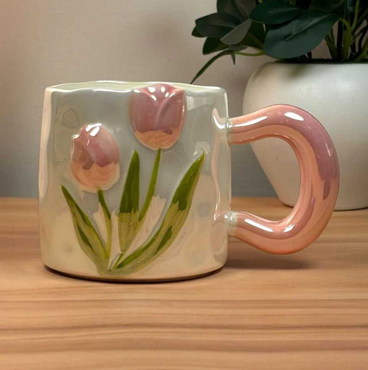 Tulip Meadow Ceramic Mug - Pink
