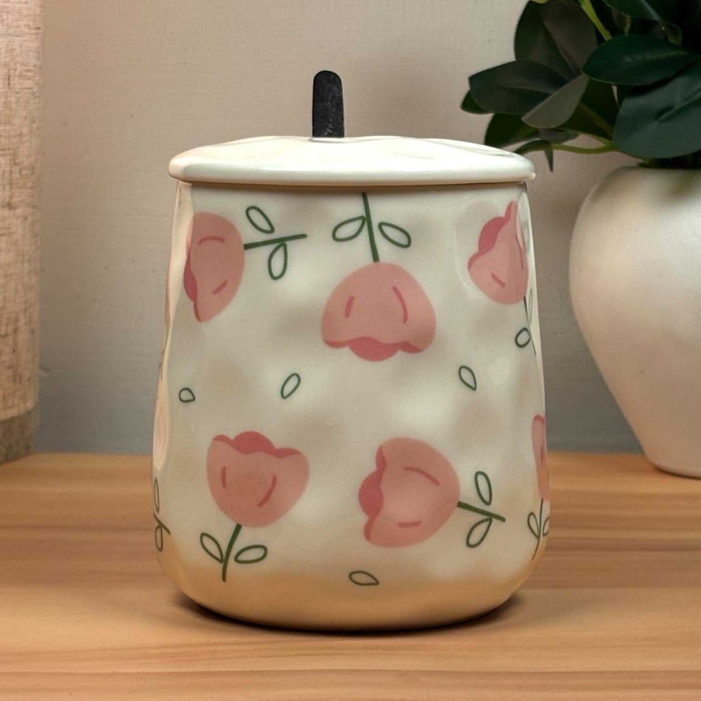 Blush Bloom Ceramic Mug (With Spoon and Lid) - Tulip
