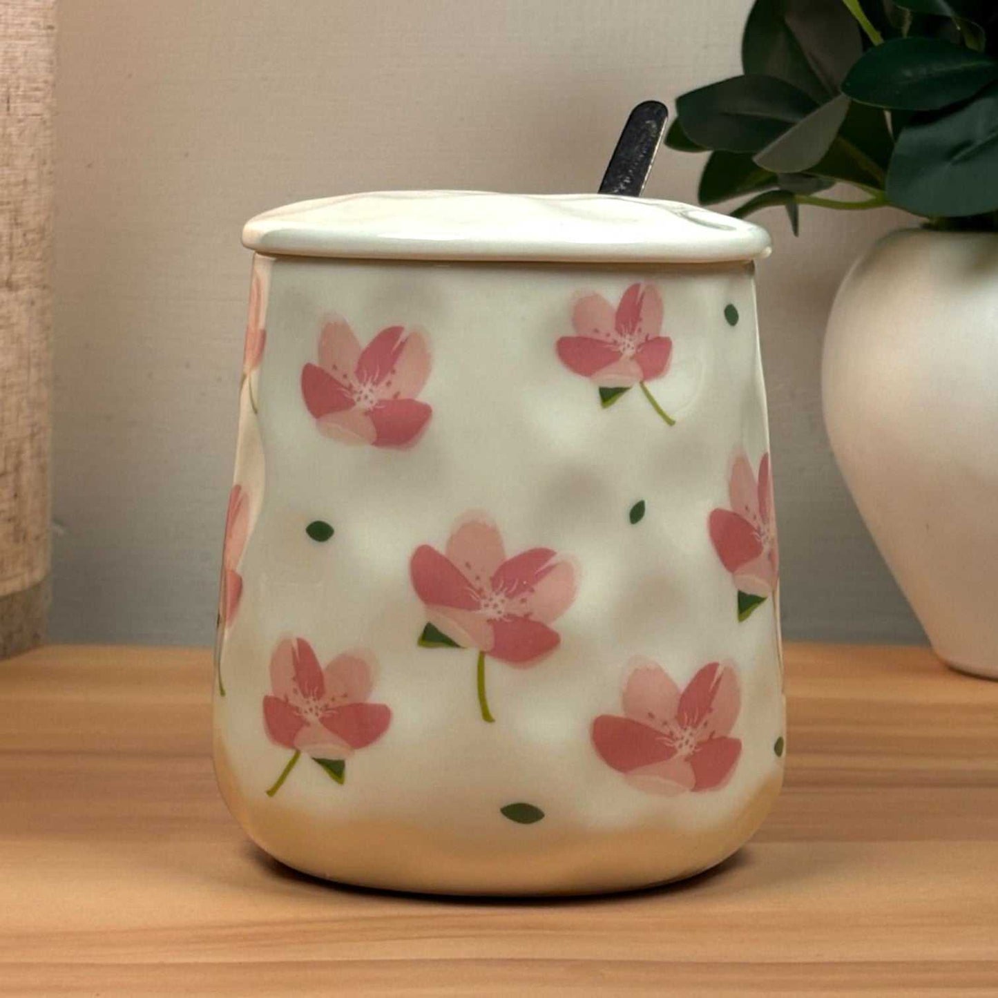 Blush Bloom Ceramic Mug (With Spoon and Lid) - Sakura