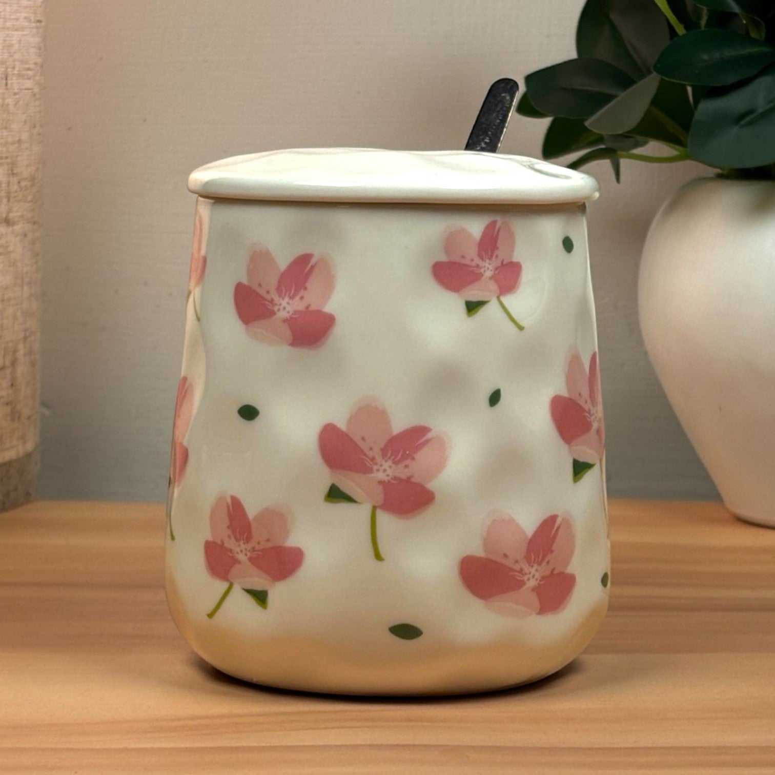 Blush Bloom Ceramic Mug (With Spoon and Lid) - Sakura