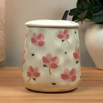 Blush Bloom Ceramic Mug (With Spoon and Lid) - Sakura