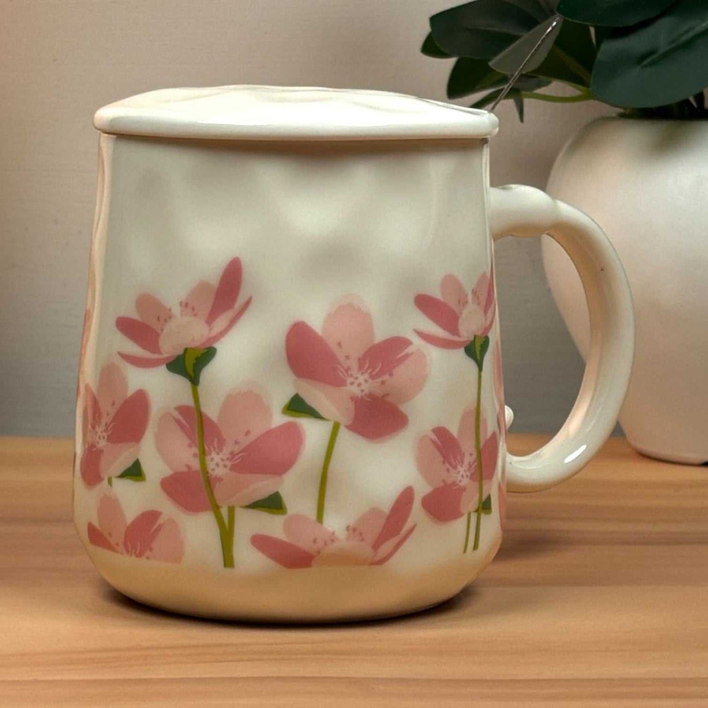 Blush Bloom Ceramic Mug (With Spoon and Lid) - Sakura Rise