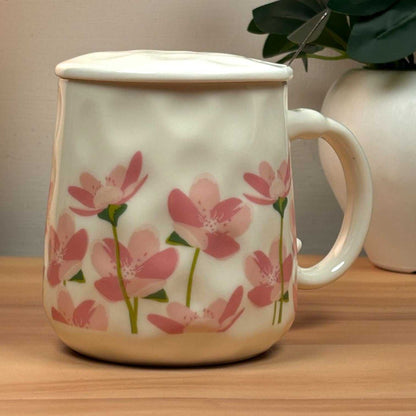 Blush Bloom Ceramic Mug (With Spoon and Lid) - Sakura Rise