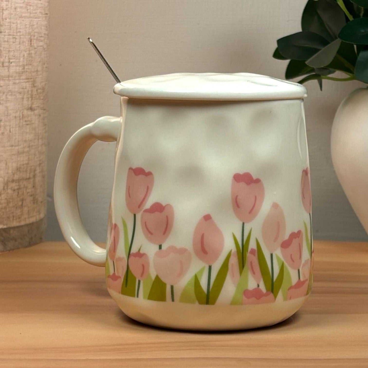 Blush Bloom Ceramic Mug (With Spoon and Lid) - Tulip Rise