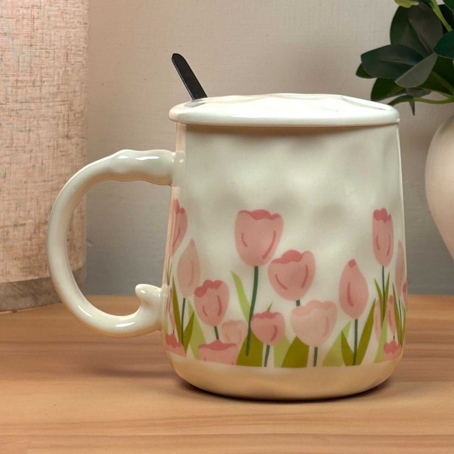 Blush Bloom Ceramic Mug (With Spoon and Lid) - Tulip Rise
