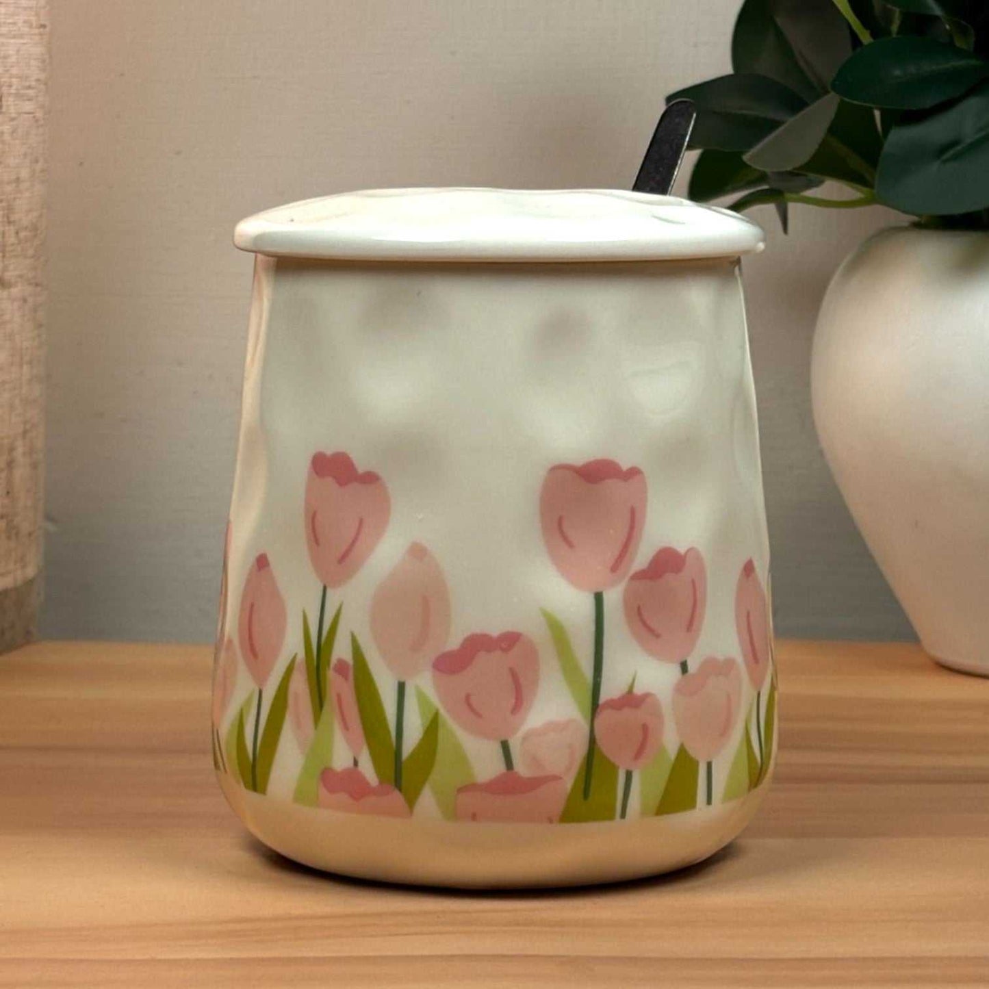 Blush Bloom Ceramic Mug (With Spoon and Lid) - Tulip Rise