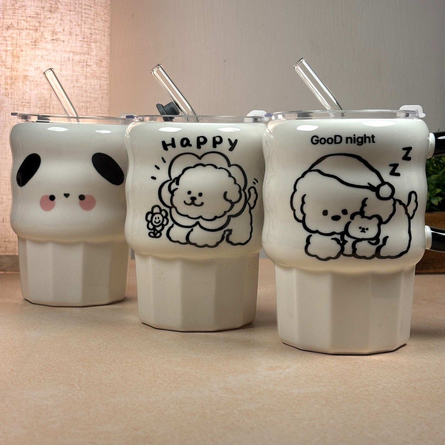 Multipurpose Puppy Ceramic Tumbler (With Straw and Lid)