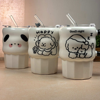 Multipurpose Puppy Ceramic Tumbler (With Straw and Lid)
