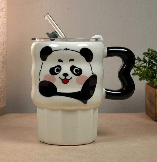 Multipurpose Panda Ceramic Tumbler (With Straw and Lid)