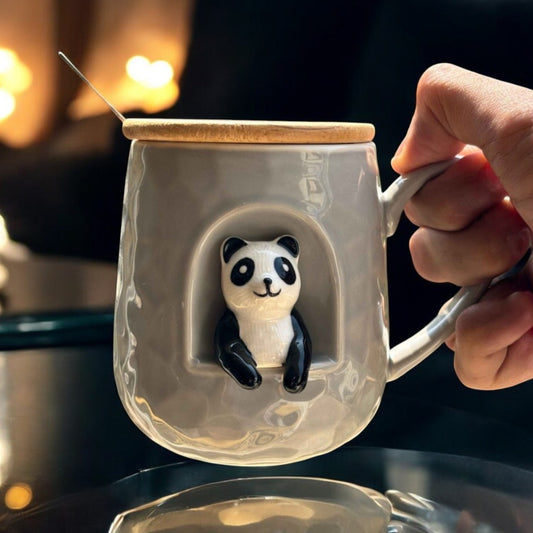 Zen Panda Ceramic Cup (With Spoon and Lid)