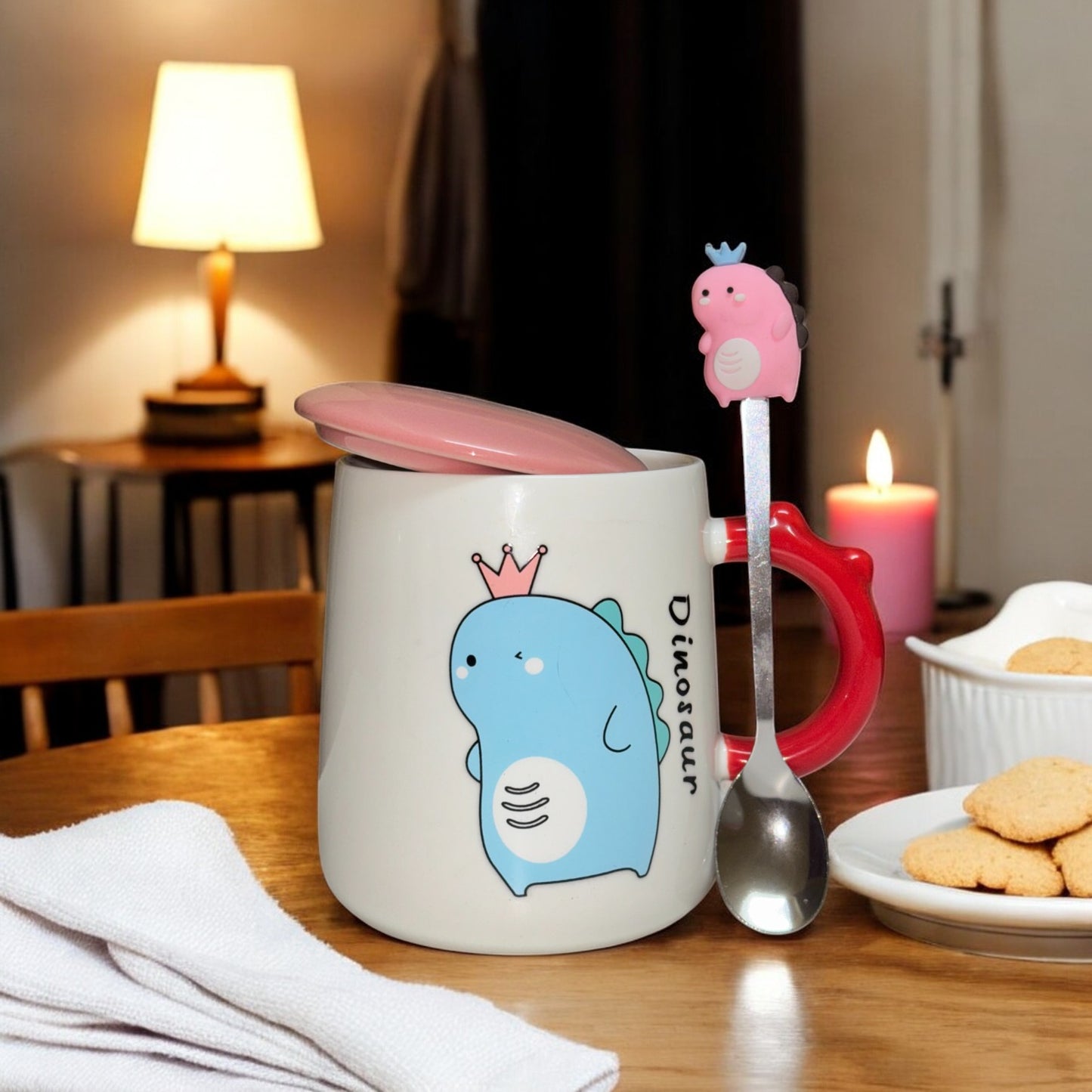 Dino Majesty Ceramic Mug (With Spoon and Lid)