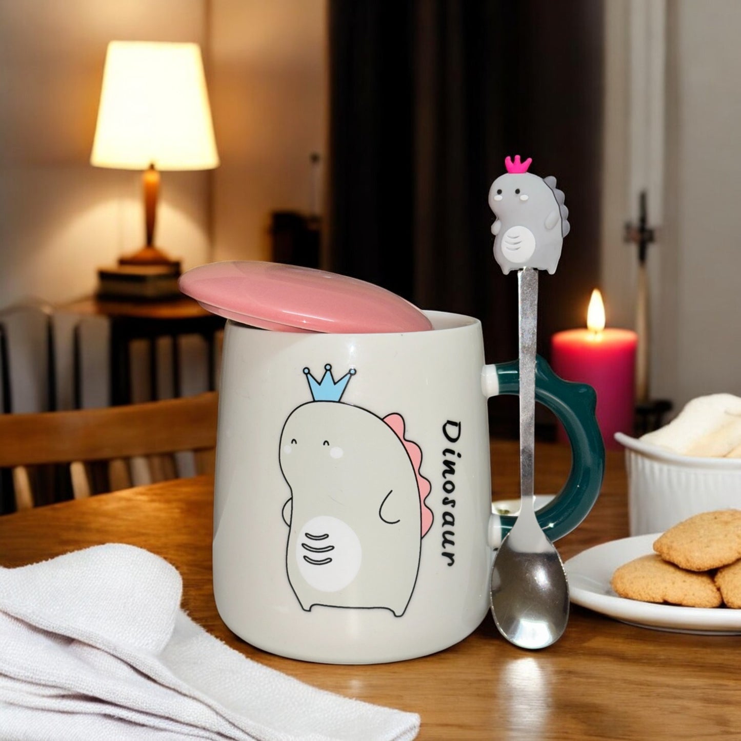 Dino Majesty Ceramic Mug (With Spoon and Lid)