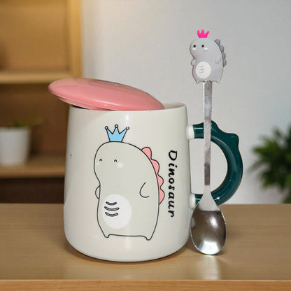 Dino Majesty Ceramic Mug (With Spoon and Lid)