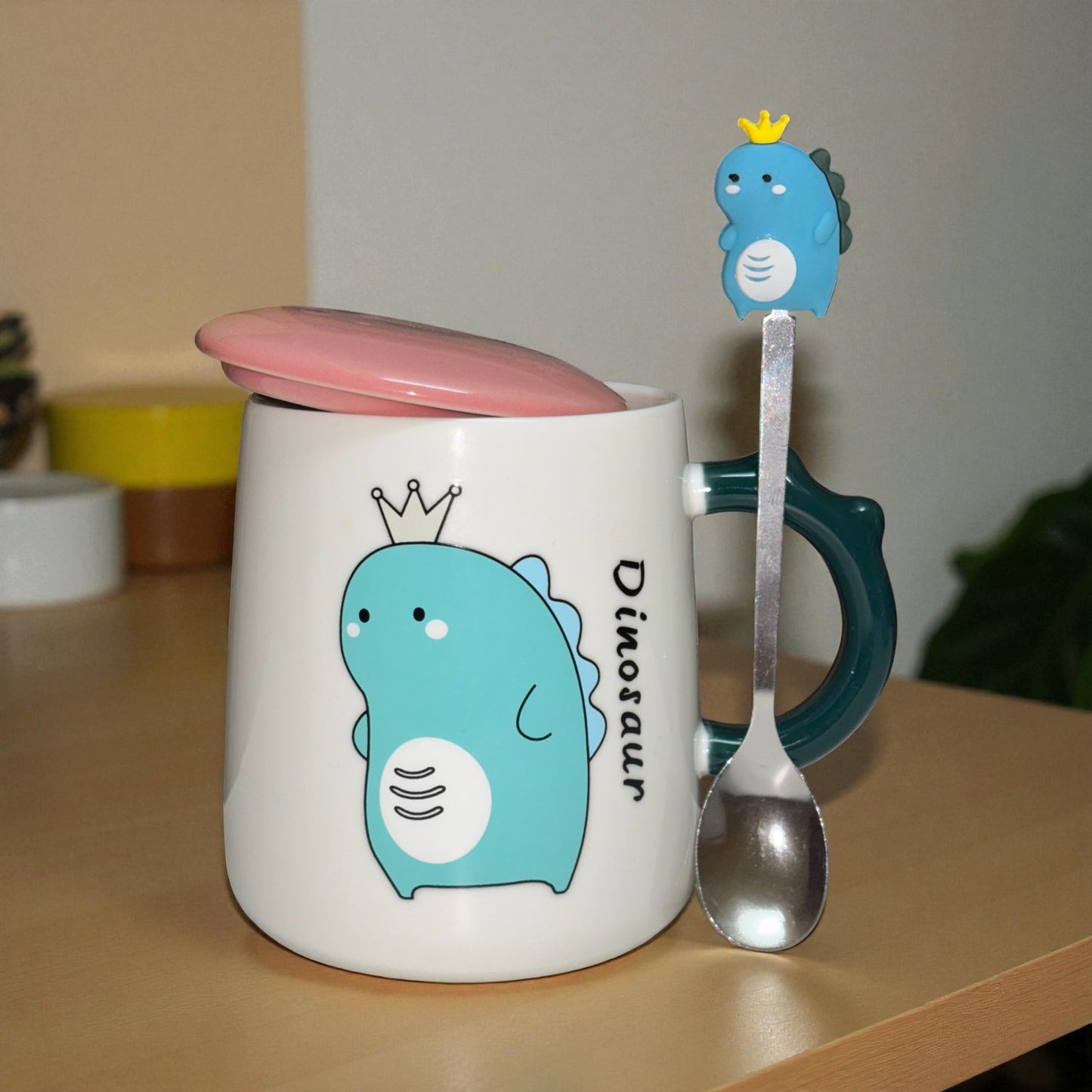 Dino Majesty Ceramic Mug (With Spoon and Lid)